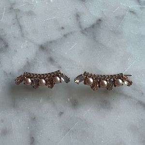 Rose gold crawler earrings. Rose gold with crystal and Pearl accents.
